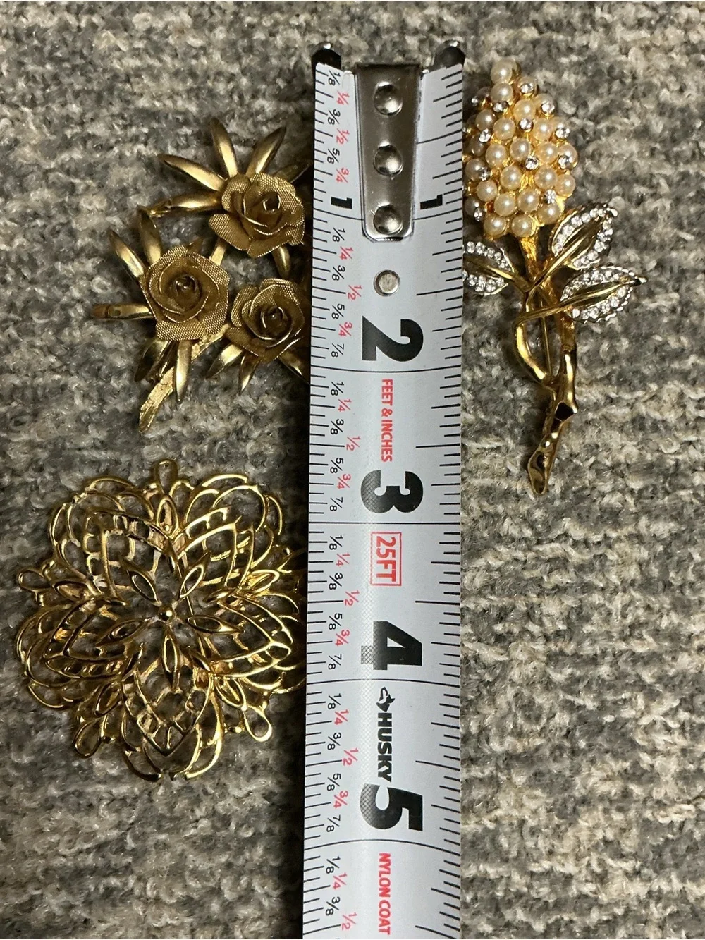 Bundle 3 Gold Tone Brooches Floral Rhinestone BROOKS